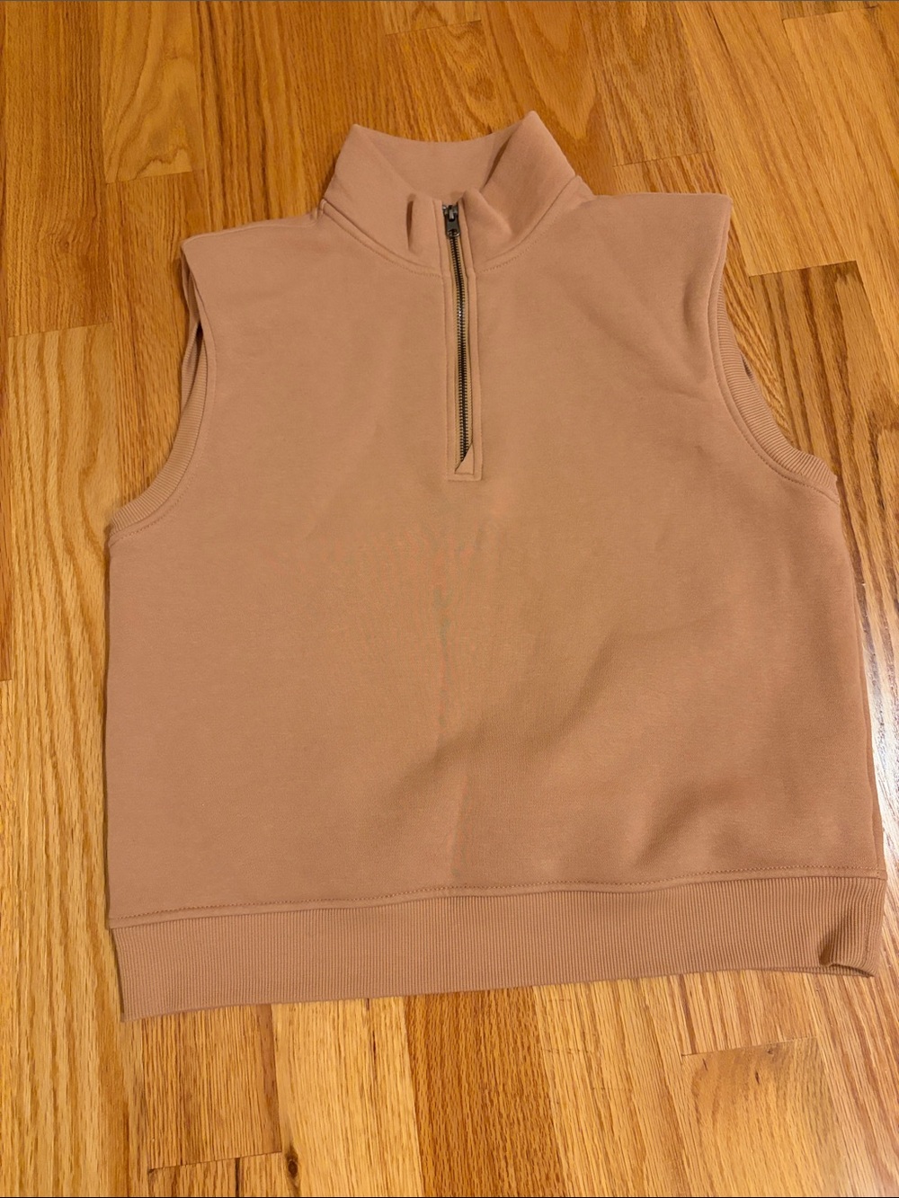 Mock Neck Sleeveless Half-Zip Vest in Taupe
